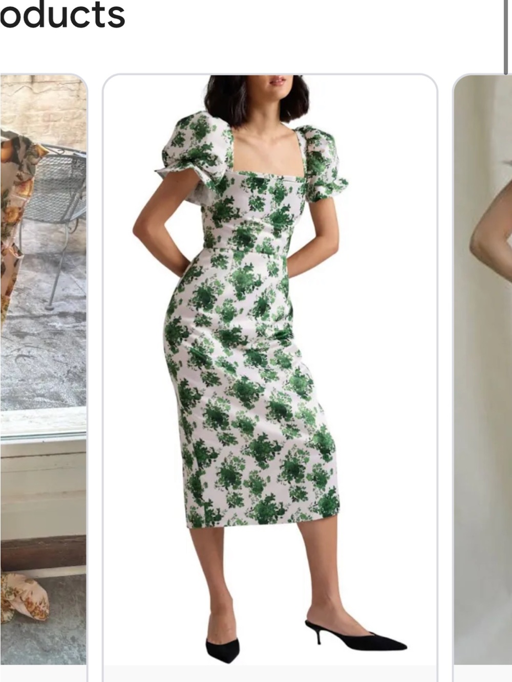 Damaris Bailey Ivy rose Floral Puff-Sleeve Midi Dress in Green and White medium